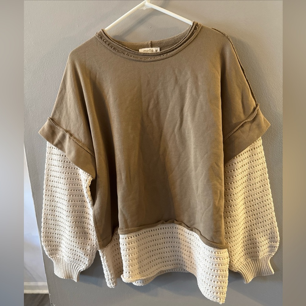 Mello. - Washed Layered › Knit Sweater:  Sz L  Cotton Viscose  Kaki Beige OT